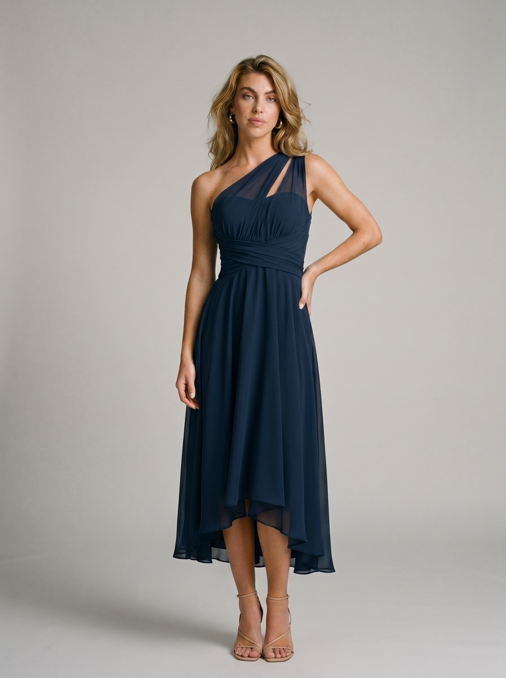 Marina — Ruched A-Line Midi Dress, front view