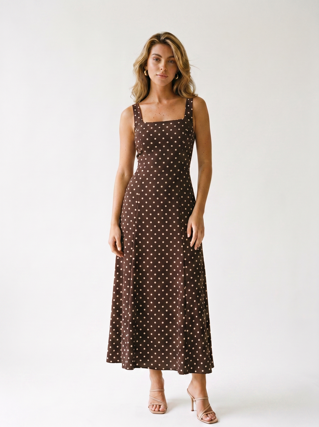 Cefalu — Polka Dot Sleeveless Maxi Dress, front view