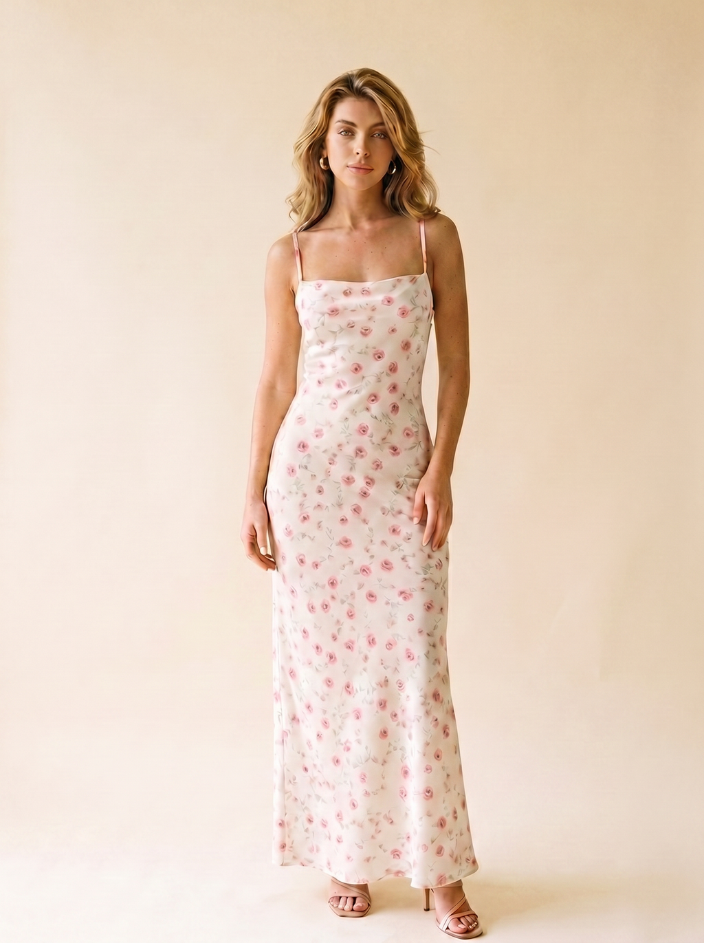 Vernazza Floral Print Spaghetti Strap Midi Dress, front view on model