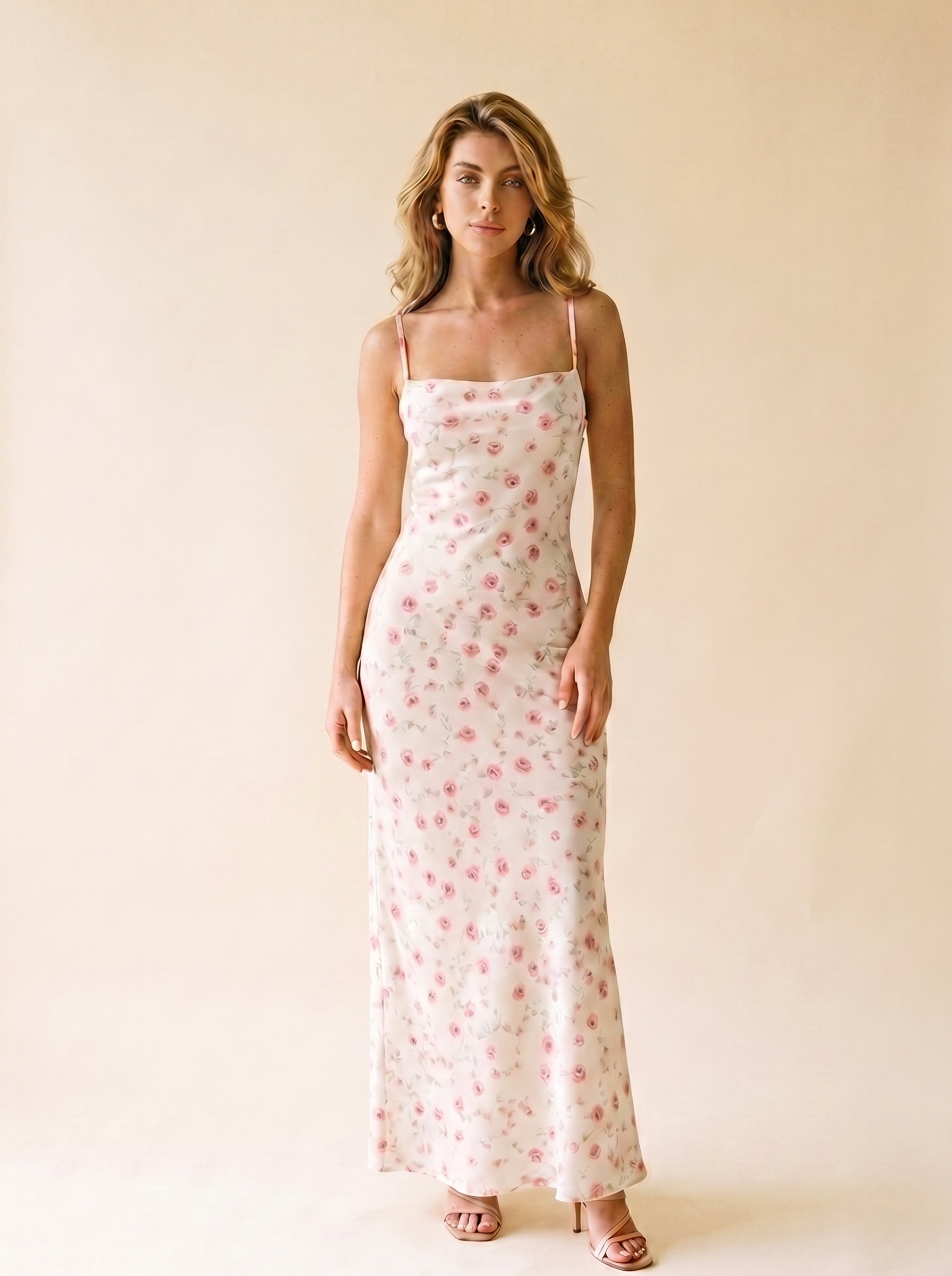 Vernazza Floral Print Spaghetti Strap Midi Dress, front view on model