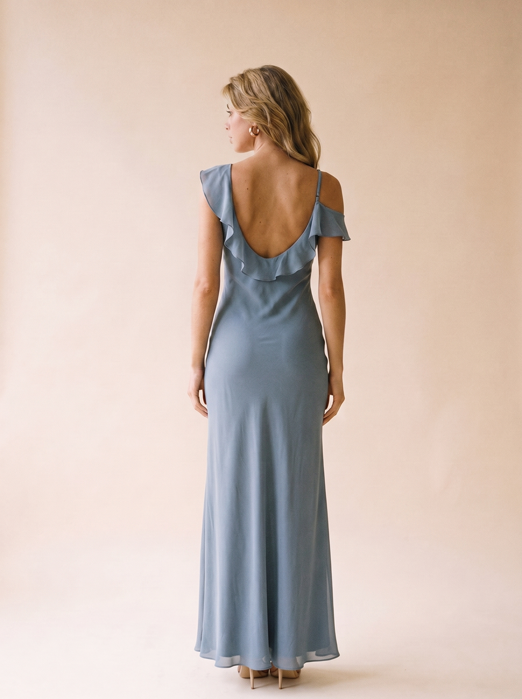 Procida — HYFVE Chiffon Ruffle Trim Midi Dress, back view