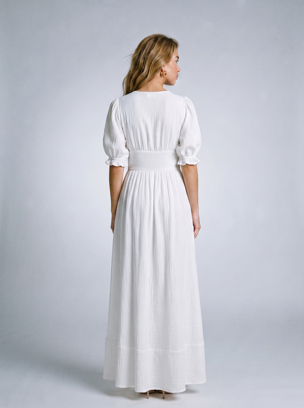Rosalia — Slit Puff Sleeve Maxi Dress, back view