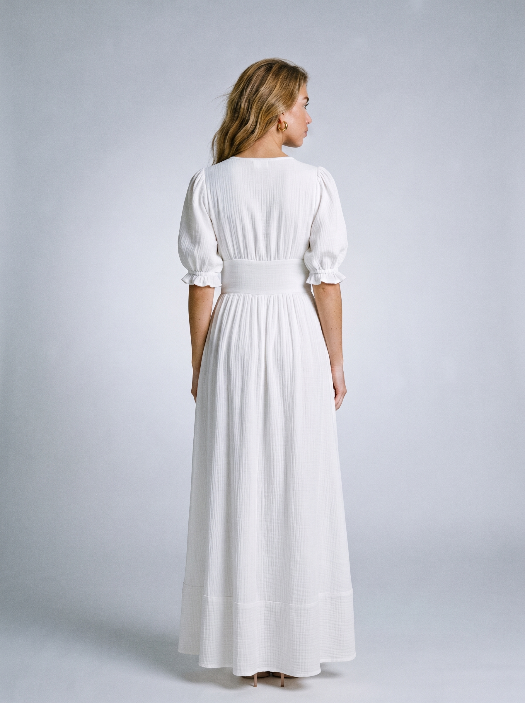 Rosalia — Slit Puff Sleeve Maxi Dress, back view