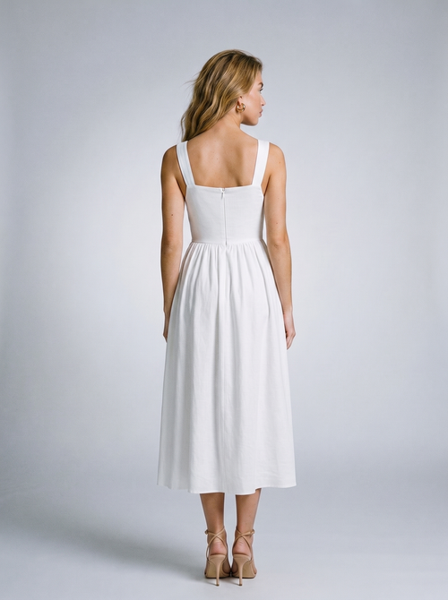 Elettra — Ruched Sweetheart Neck Midi Dress, back view