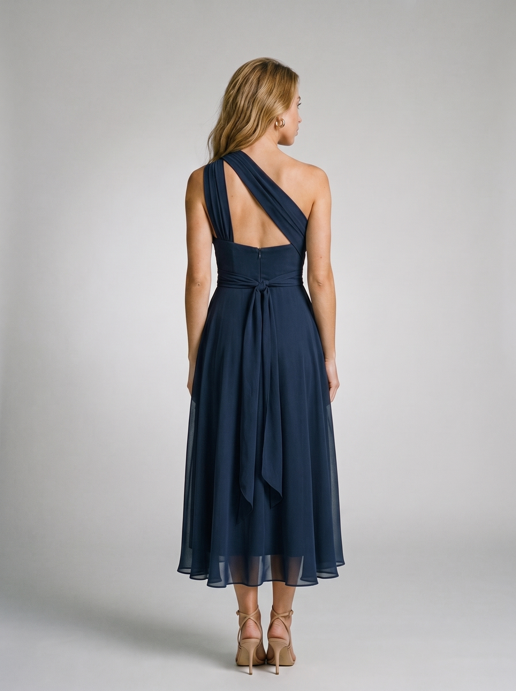 Marina — Ruched A-Line Midi Dress, back view