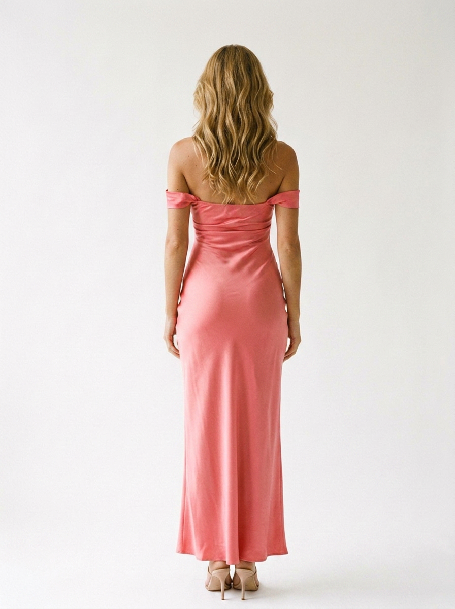 Marisol Off-Shoulder Satin Maxi, back view