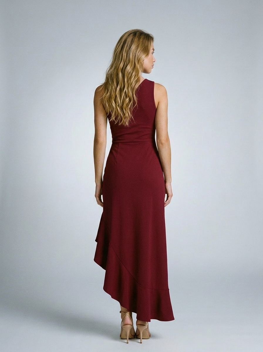 Fiamma One-Shoulder Ruffle Gown, back view