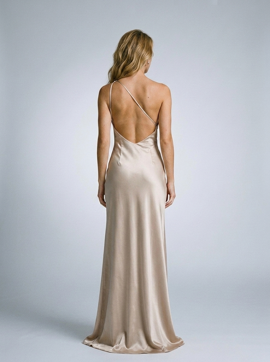 Livia One-Shoulder Satin Maxi Dress, back view