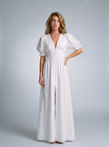 Rosalia — Slit Puff Sleeve Maxi Dress, front view, hand on hip
