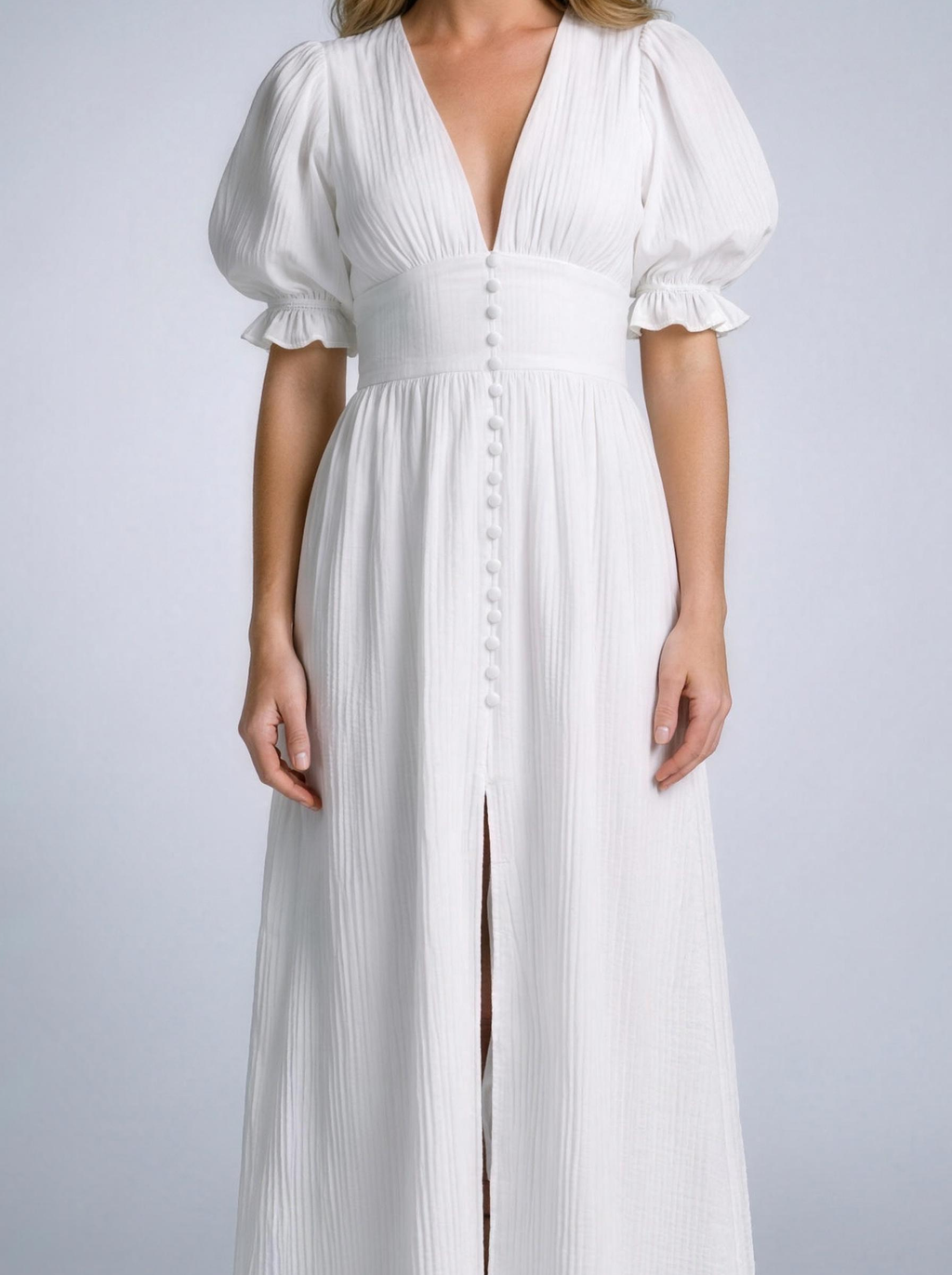 Rosalia — Slit Puff Sleeve Maxi Dress, fabric detail