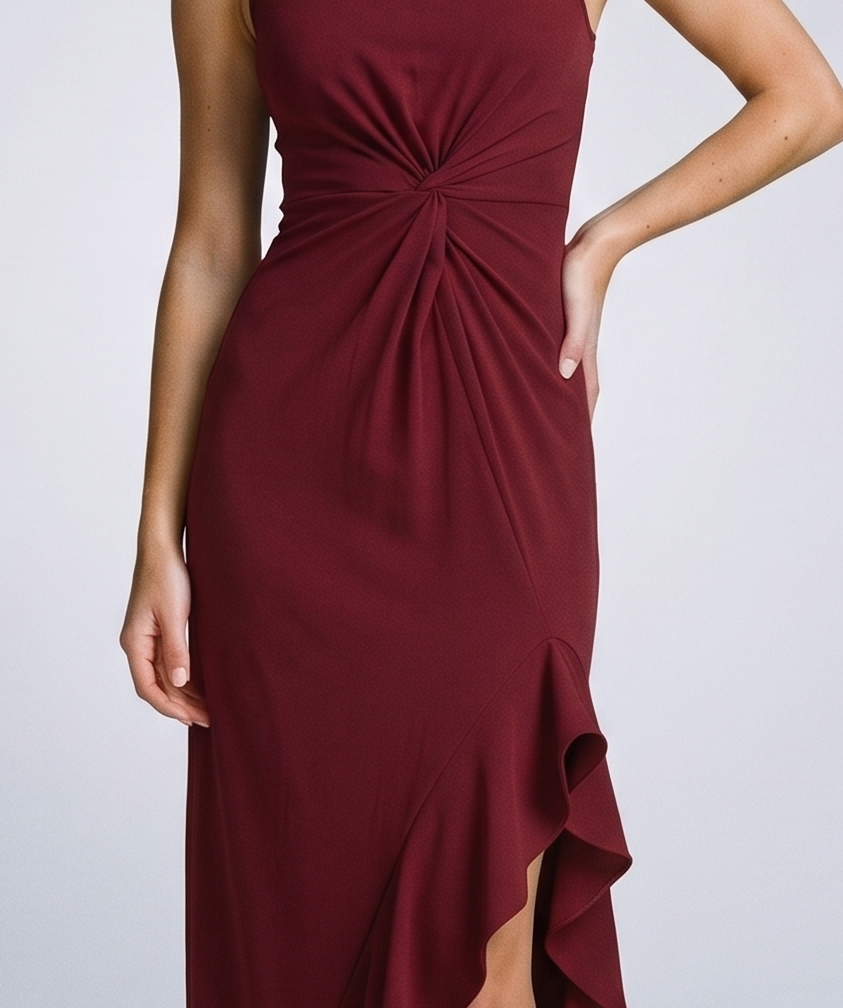 Fiamma One-Shoulder Ruffle Gown, fabric detail