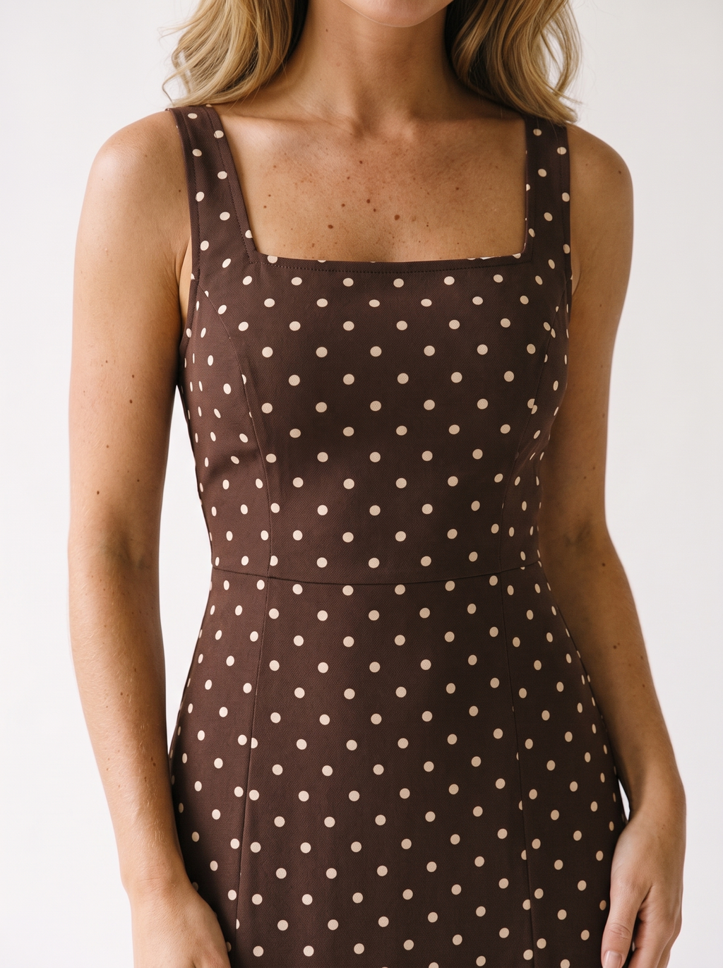 Cefalu — Polka Dot Sleeveless Maxi Dress, fabric detail