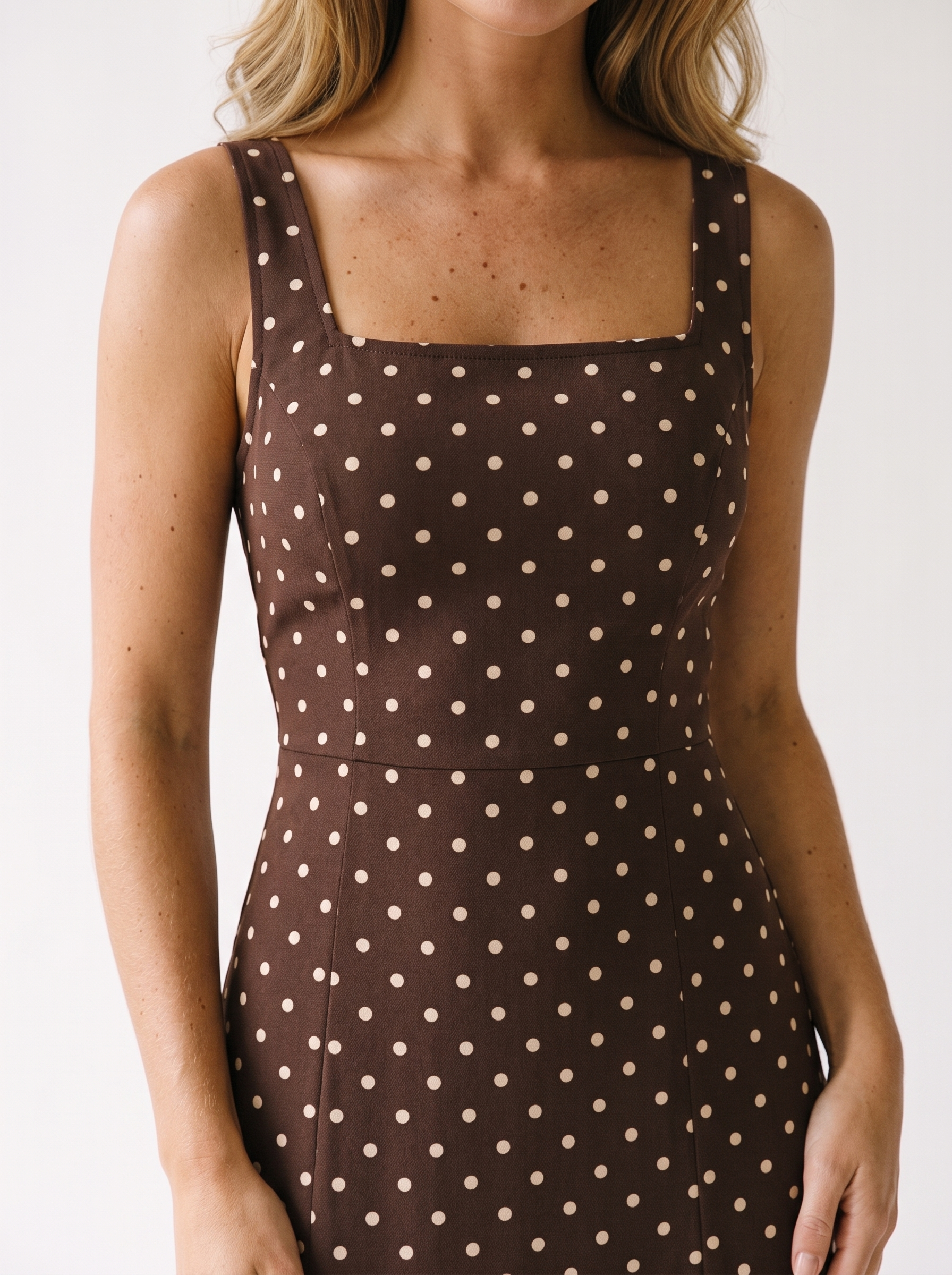 Cefalu — Polka Dot Sleeveless Maxi Dress, fabric detail