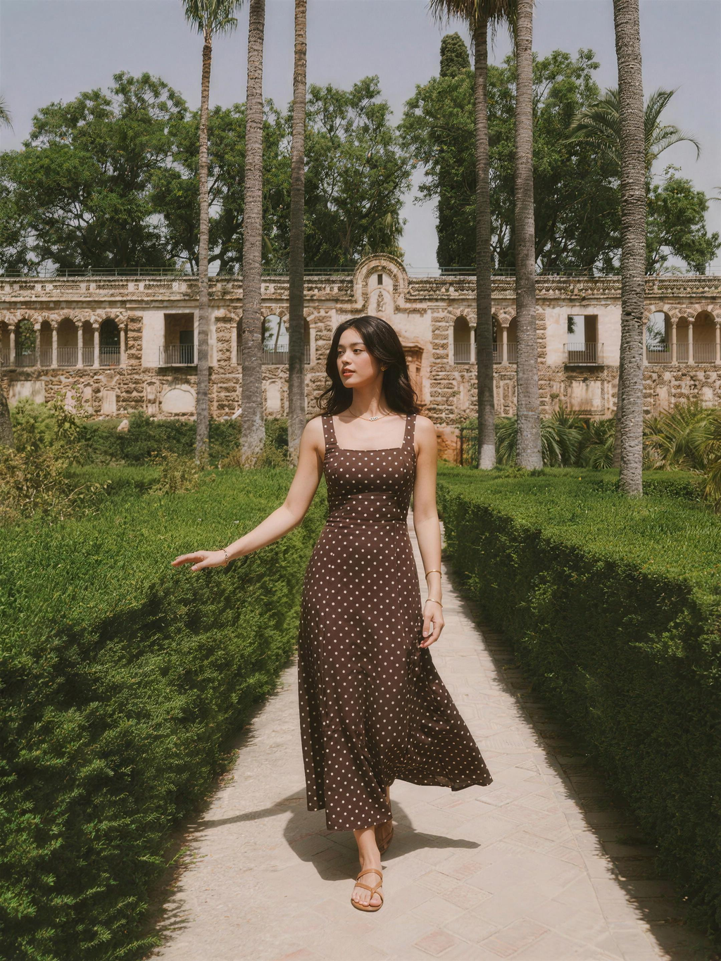 Cefalu — Polka Dot Sleeveless Maxi Dress, lifestyle