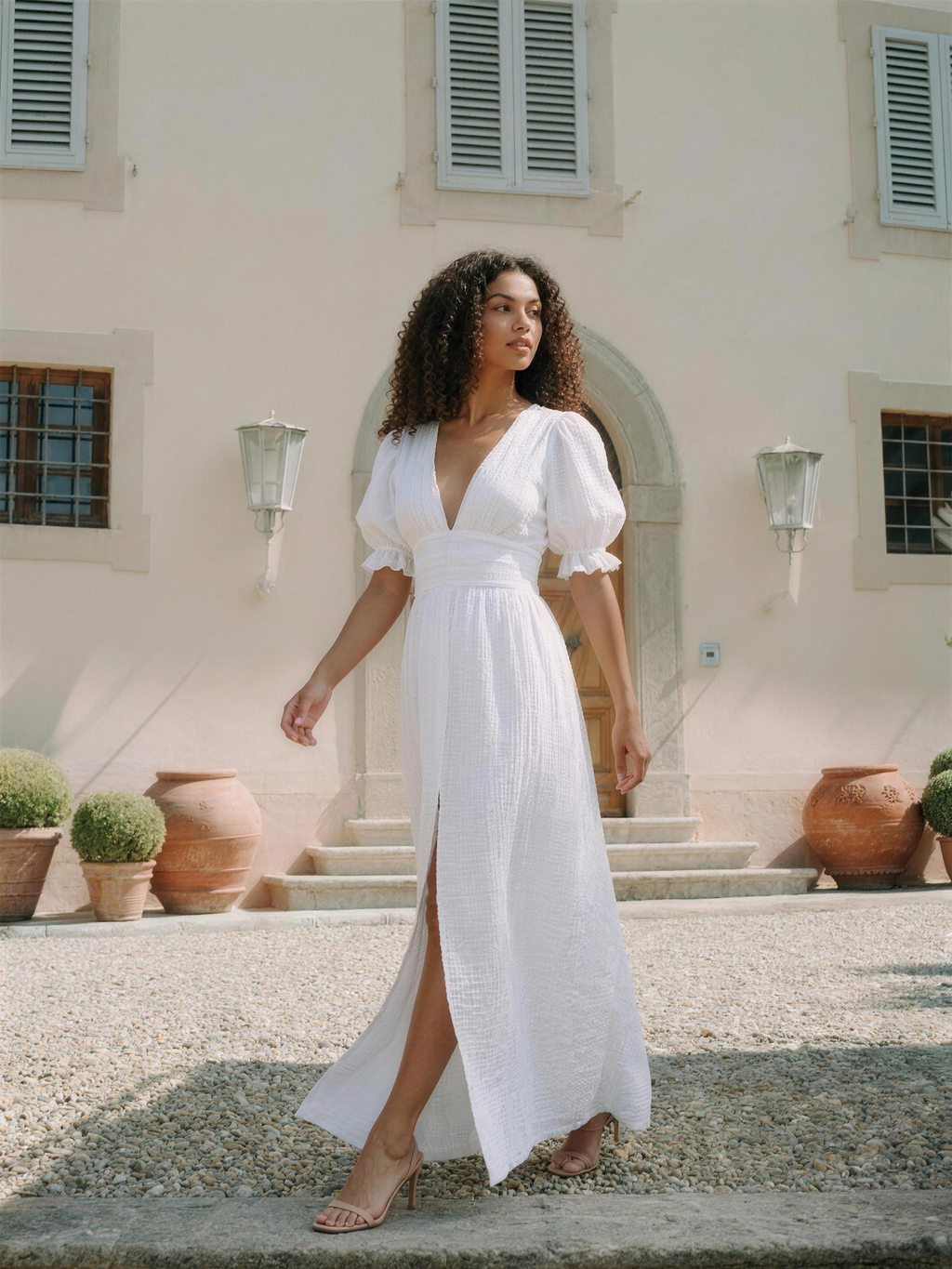 Rosalia — Slit Puff Sleeve Maxi Dress, lifestyle