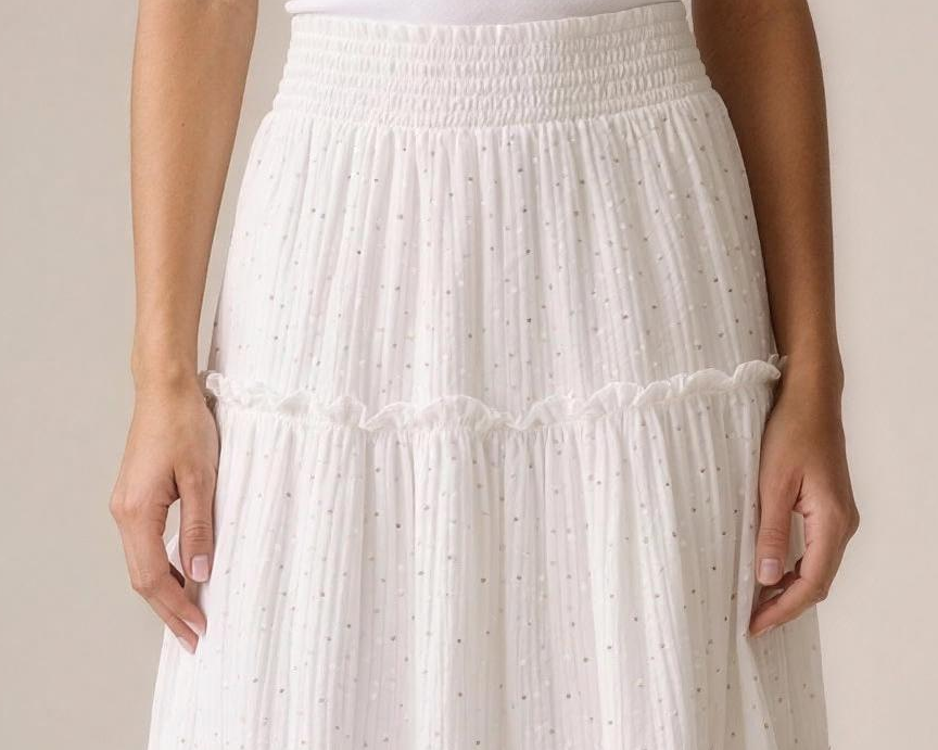 Anacapri — ADORA Rhinestone Accent Tiered Skirt, fabric detail