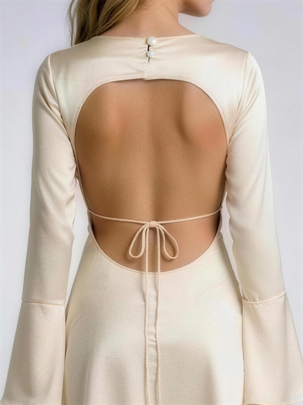 Milena — Backless Long Sleeve Mini Dress, fabric detail