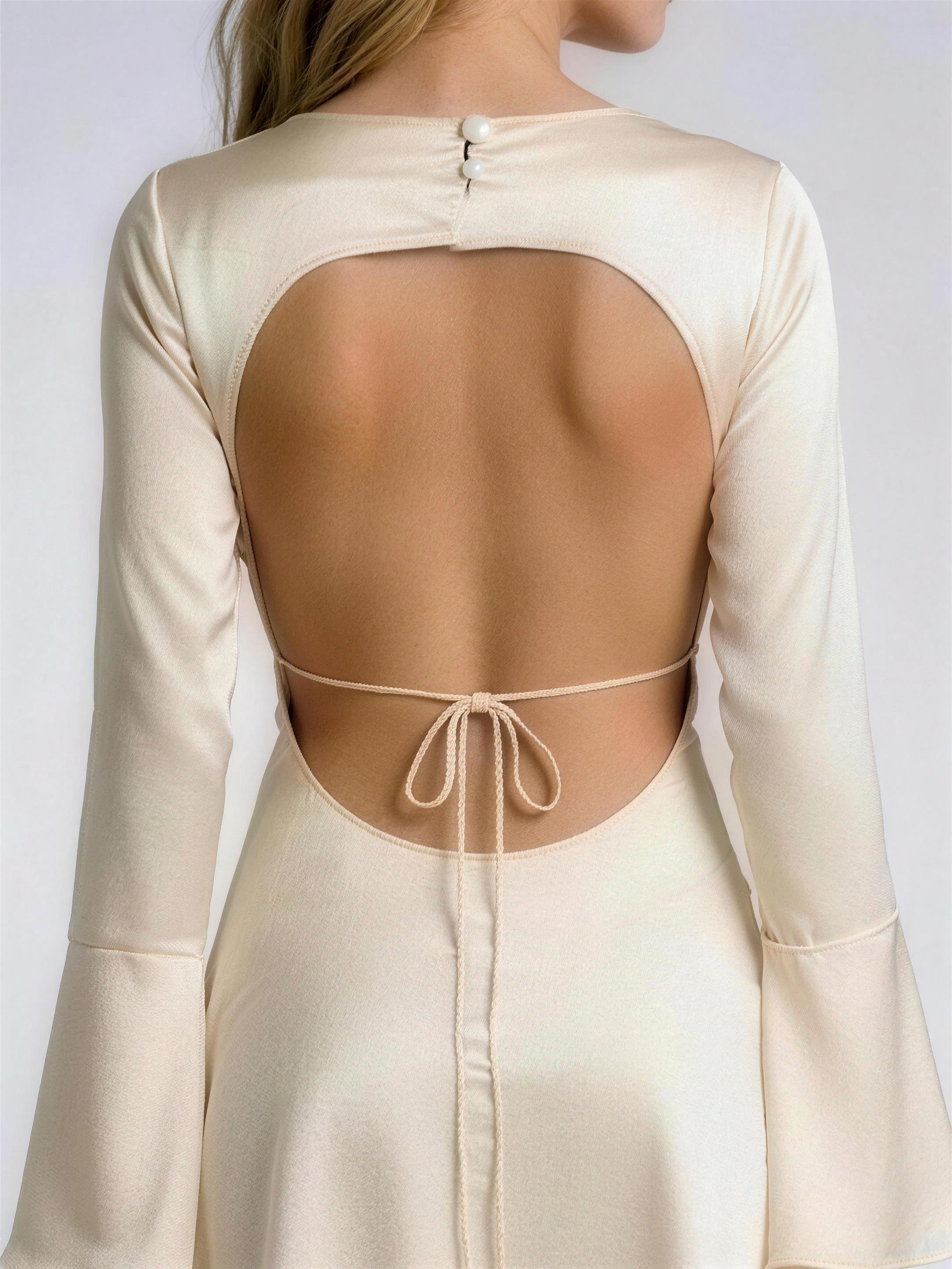 Milena — Backless Long Sleeve Mini Dress, fabric detail