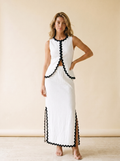 Savona Contrast Scalloped Trim Sleeveless Top and Skirt Set, front view on model