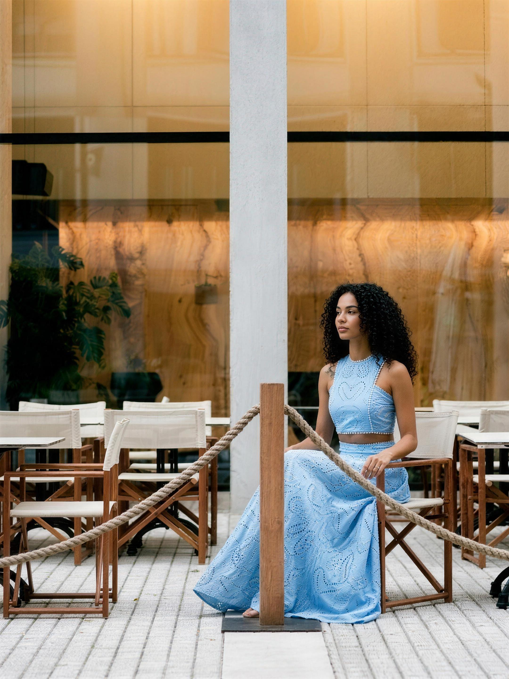 Isolde Eyelet Lace Top and Maxi Skirt Set, styled lifestyle look
