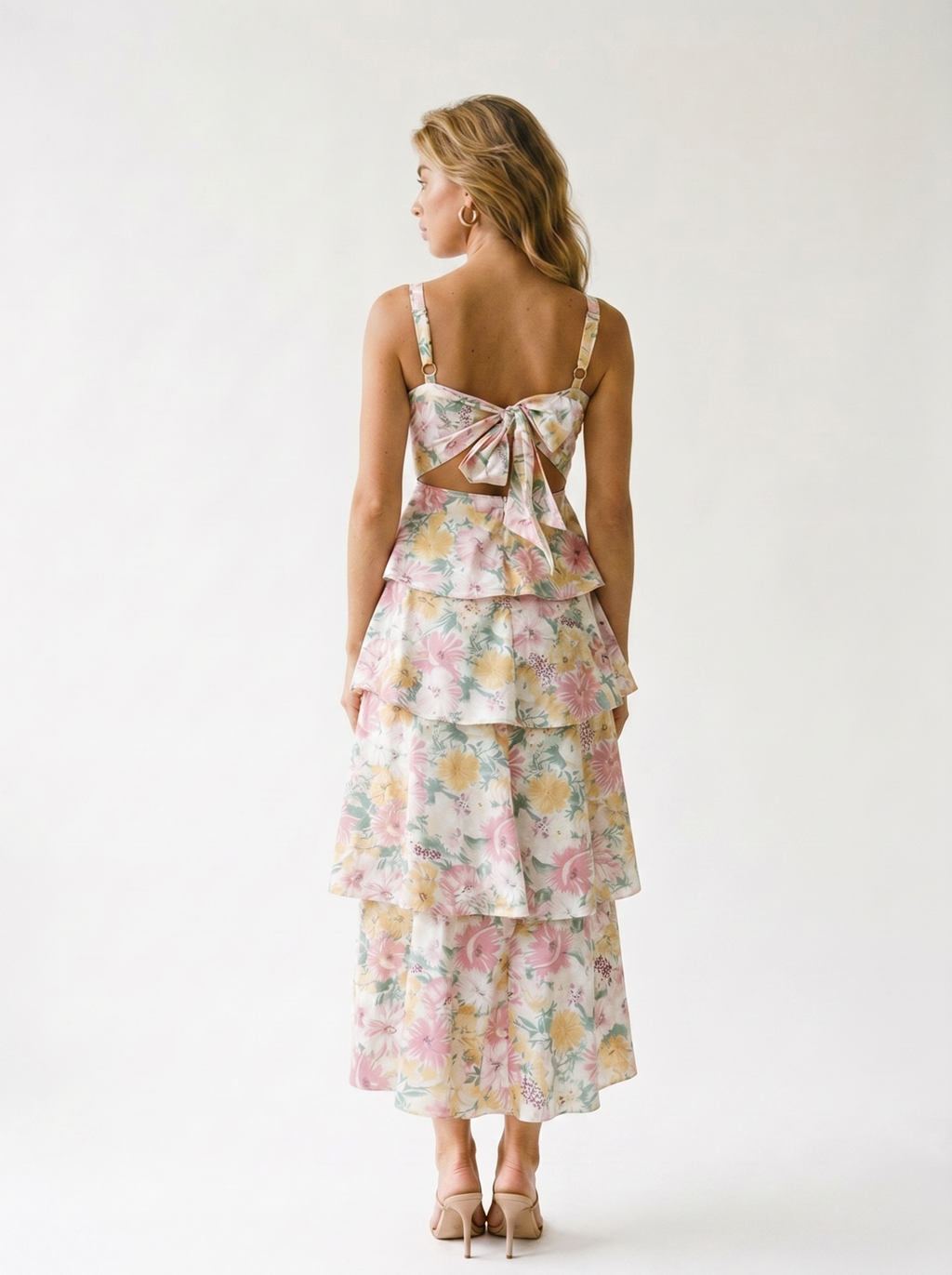 Sanremo — Floral Layered Ruffle Maxi Dress, back view
