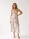 Sanremo — Floral Layered Ruffle Maxi Dress, front view, hand on hip