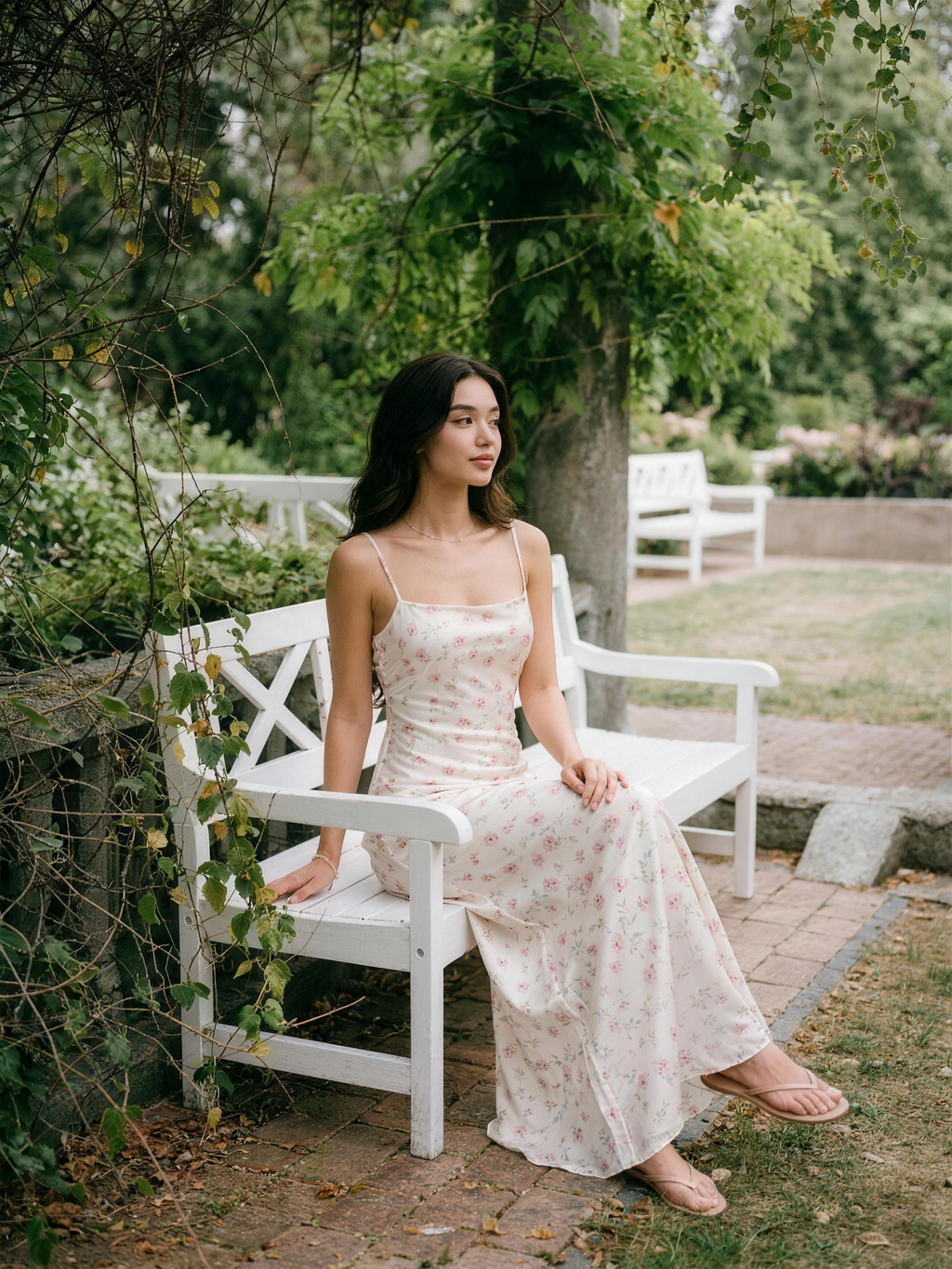 Vernazza — Floral Print Spaghetti Strap Midi Dress, lifestyle