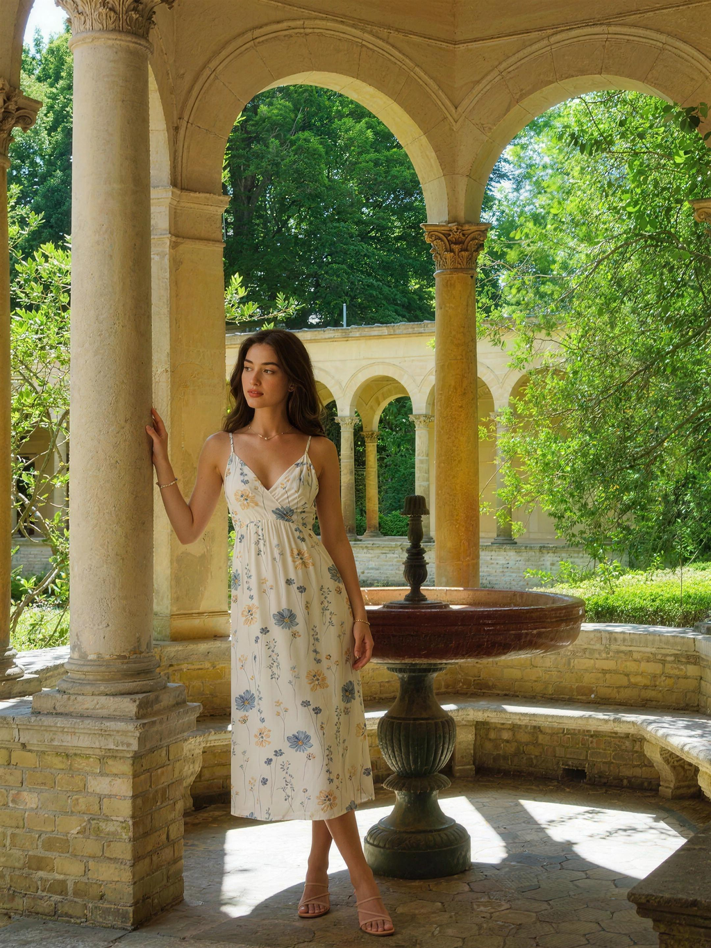 Lido Floral Print Spaghetti Strap Midi Dress, styled lifestyle look