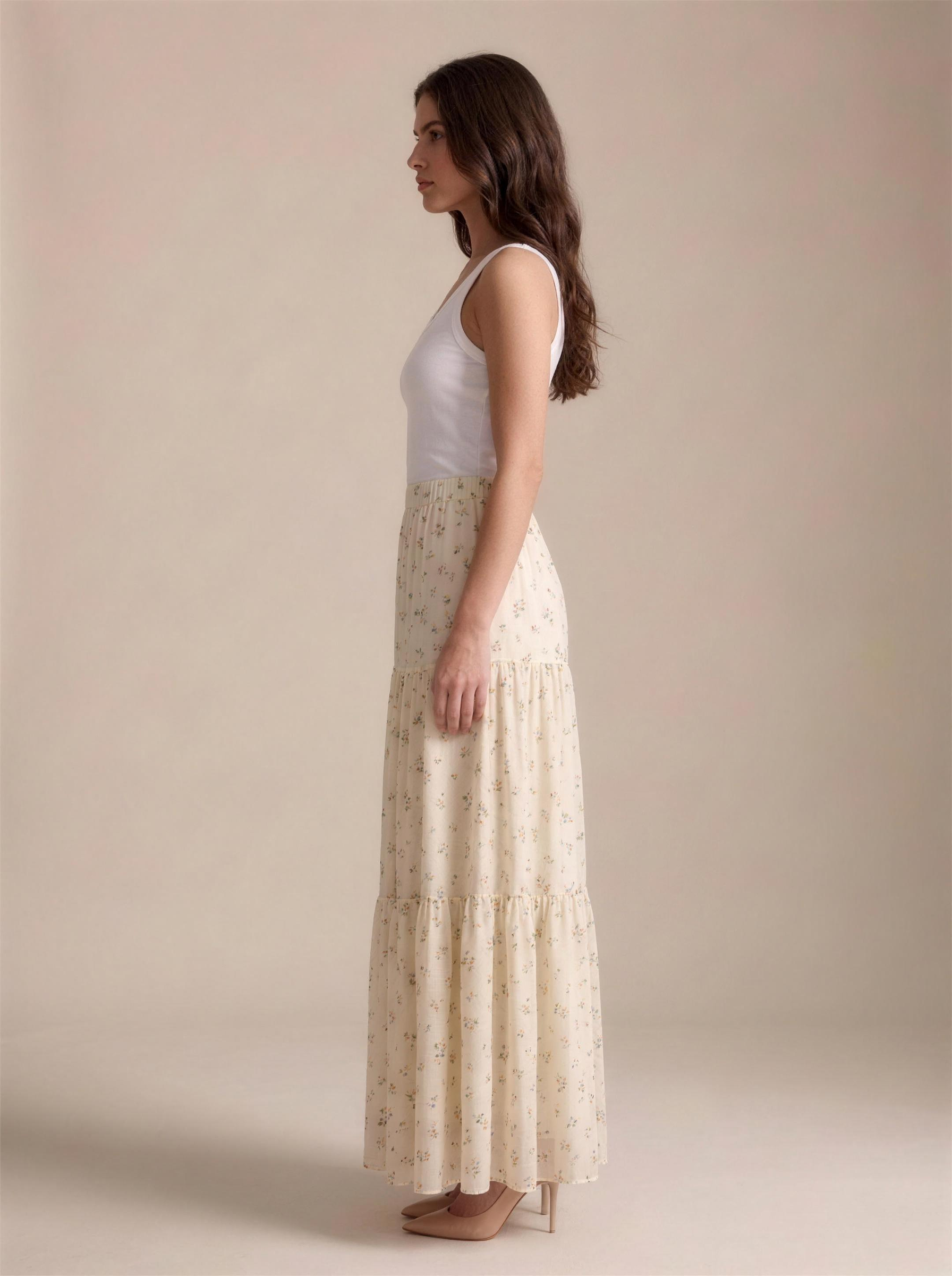 Ravello — Floral Print Tiered Flowy Maxi Skirt, side view
