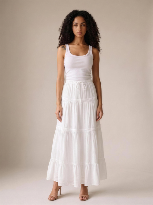 Chiavari — Flowy Tiered Maxi Skirt, front view