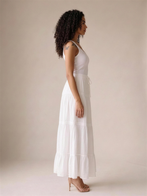 Chiavari — Flowy Tiered Maxi Skirt, side view