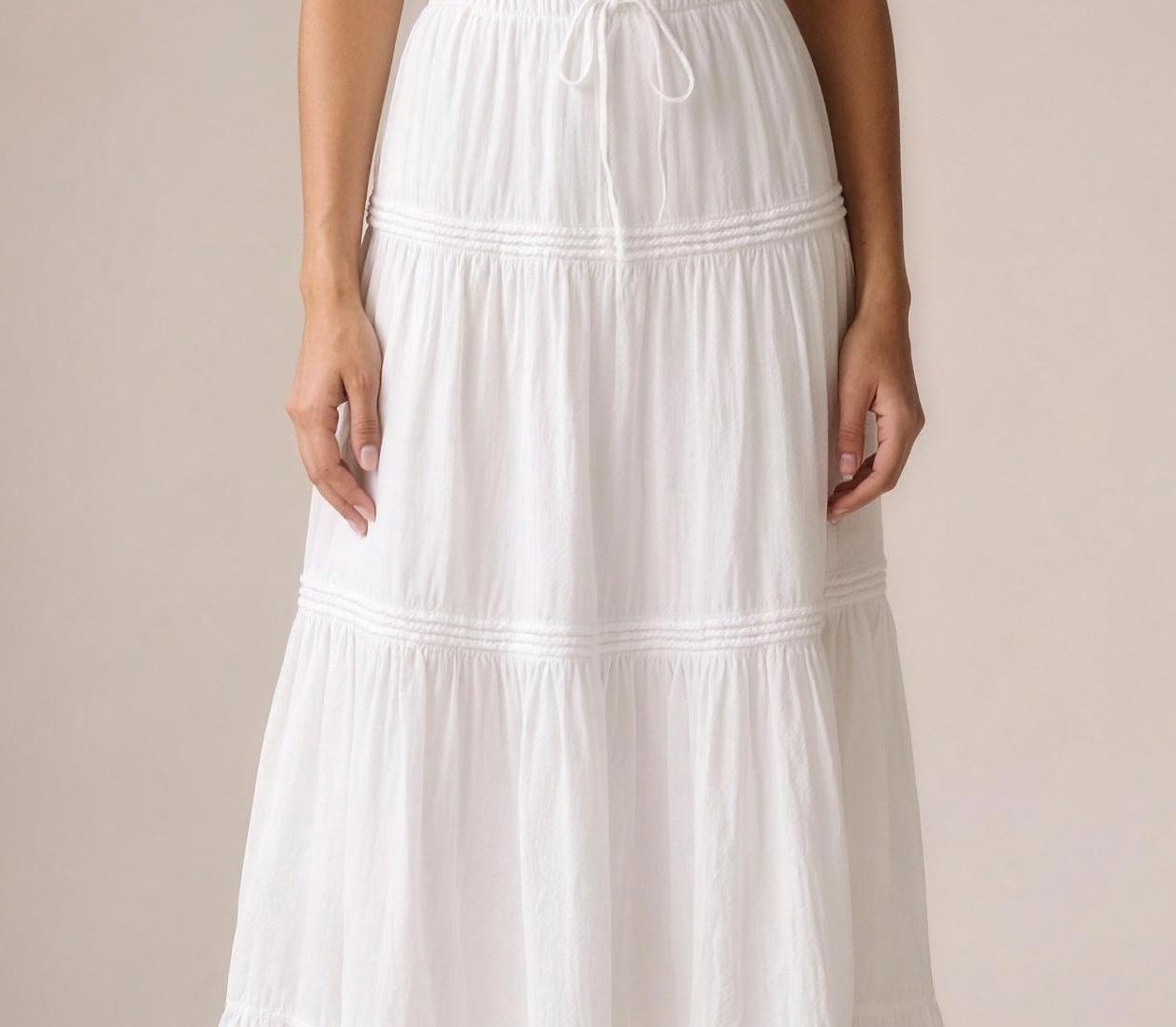 Chiavari — Flowy Tiered Maxi Skirt, fabric detail