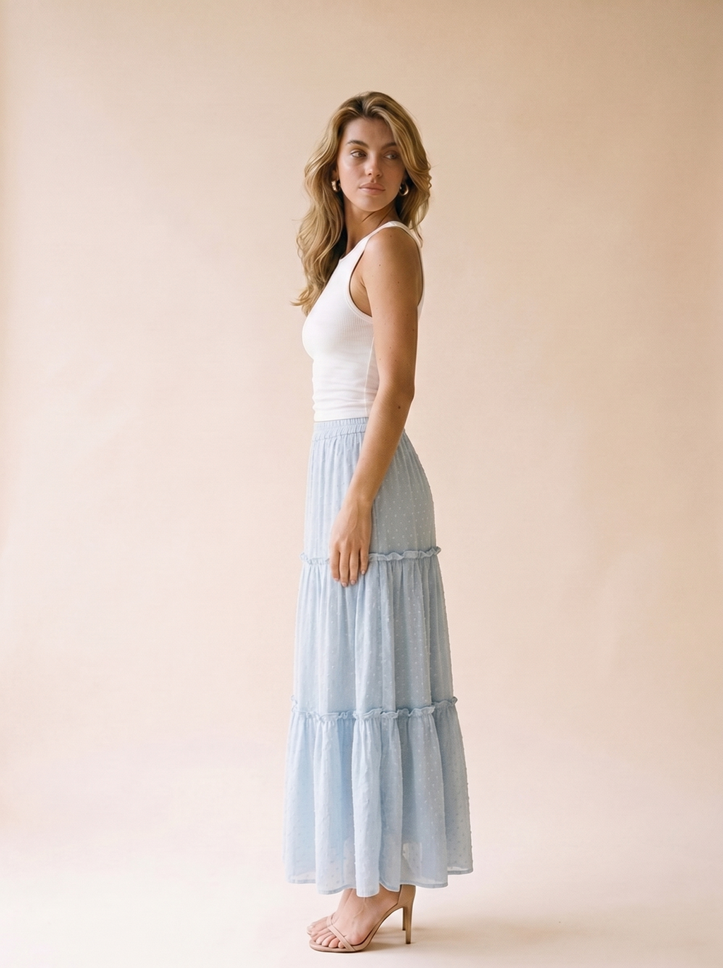 Favignana Frill Elastic Waist Skirt, side view on model