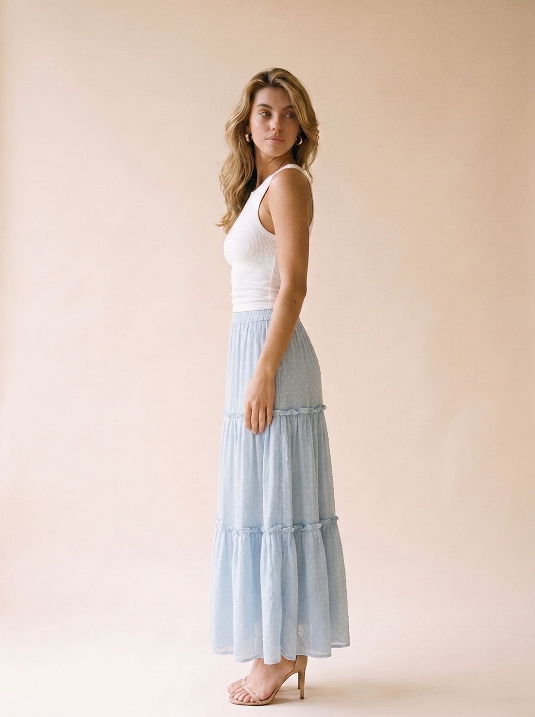 Favignana Frill Elastic Waist Skirt, side view on model