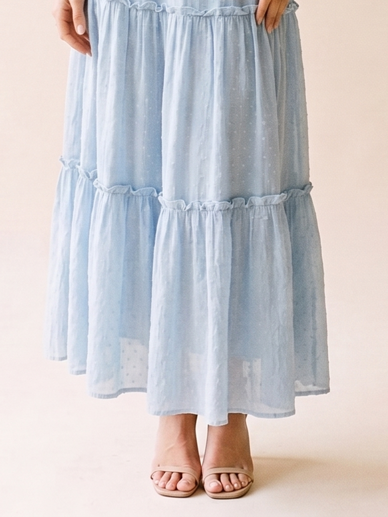 Favignana Frill Elastic Waist Skirt, fabric detail close-up