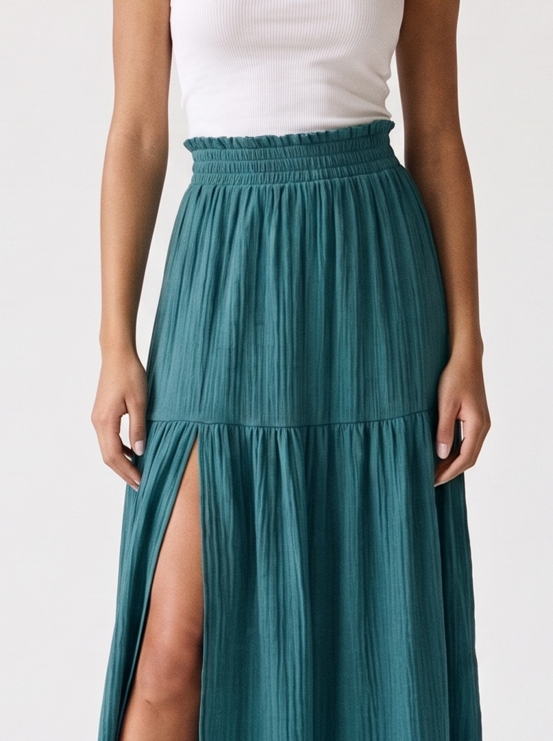 Oriana — Frill Slit Skirt, fabric detail
