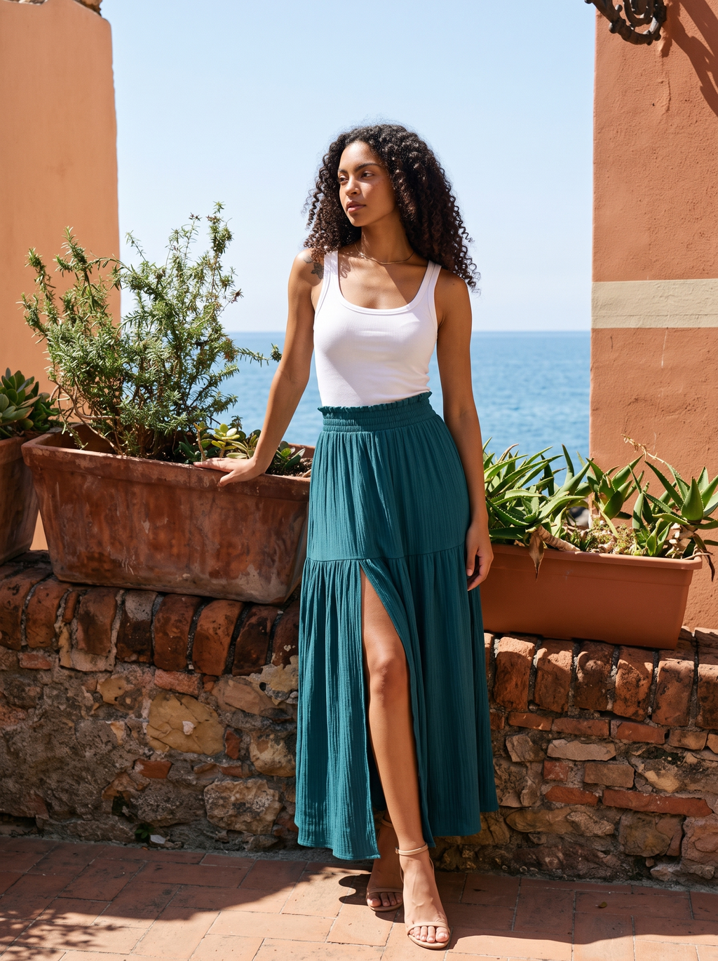 Oriana — Frill Slit Skirt, lifestyle