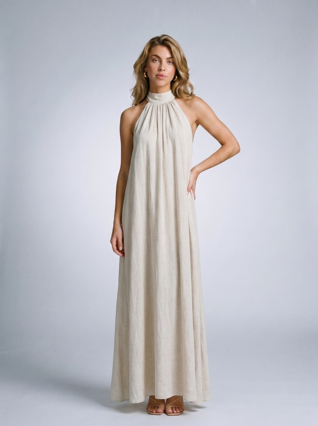 Stella Halter Neck Maxi Dress, front view on model