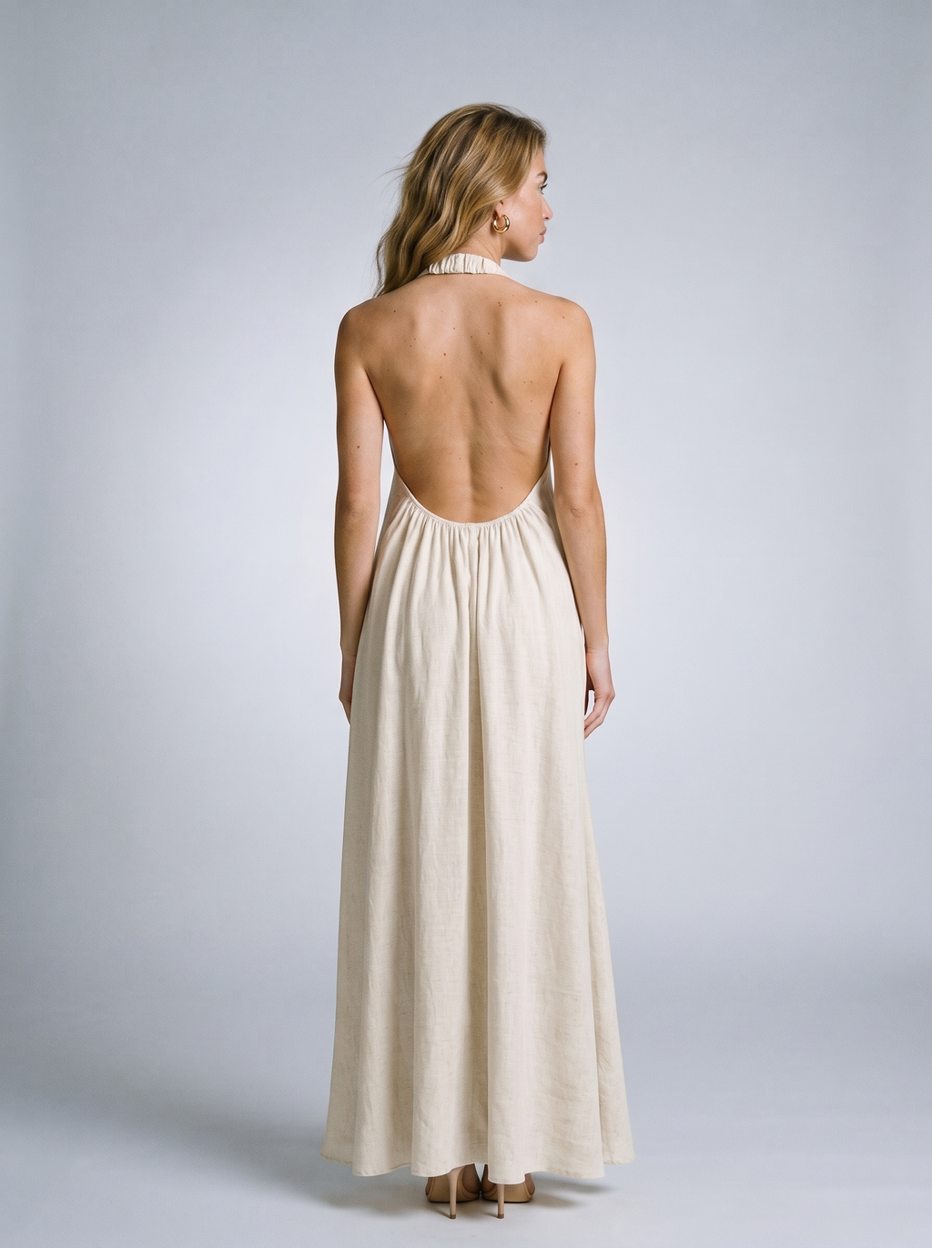Stella Halter Neck Maxi Dress, back view on model