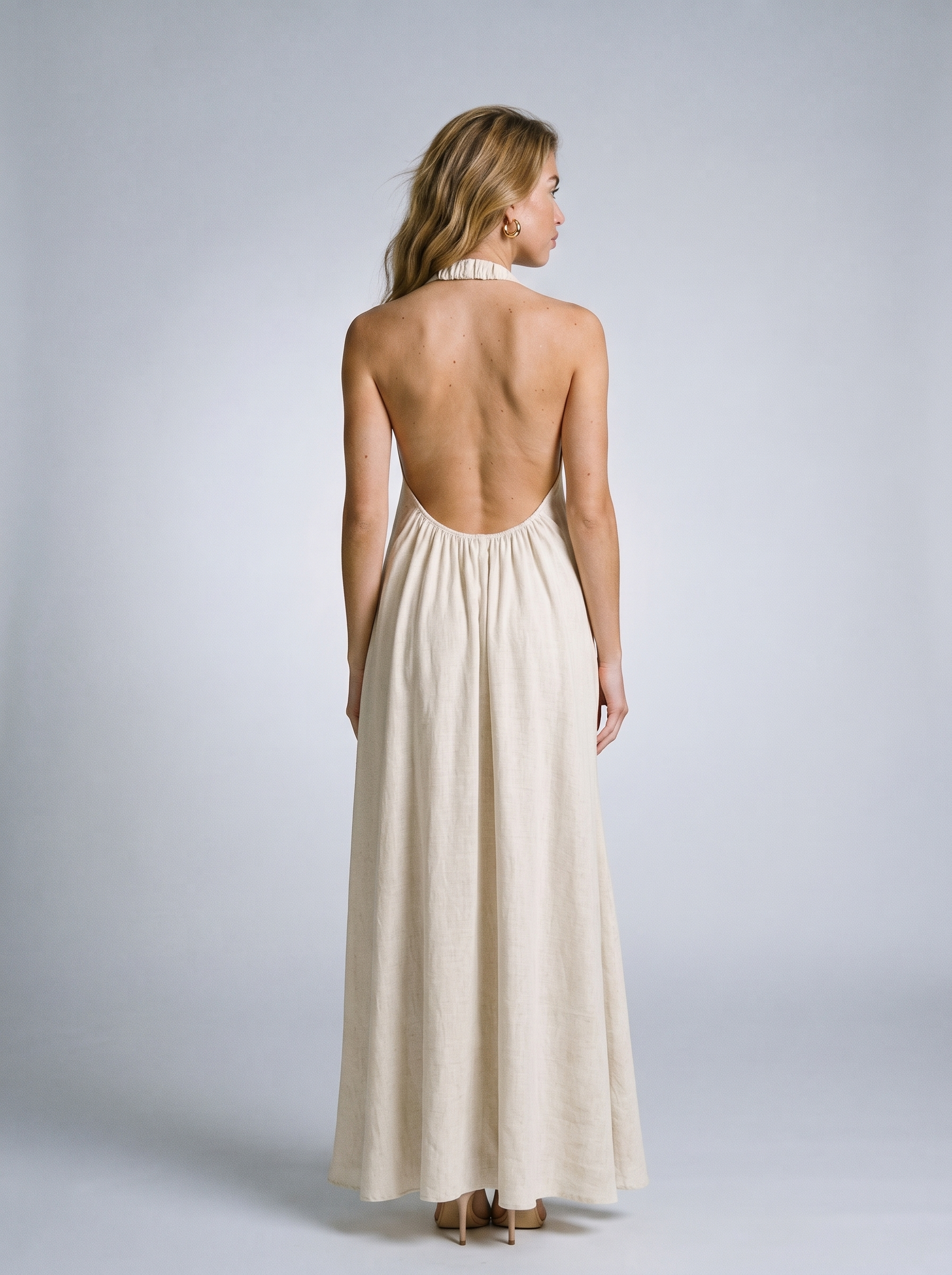 Stella Halter Neck Maxi Dress, back view on model