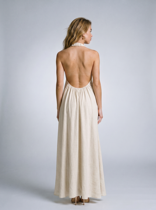 Stella Halter Neck Maxi Dress, back view on model