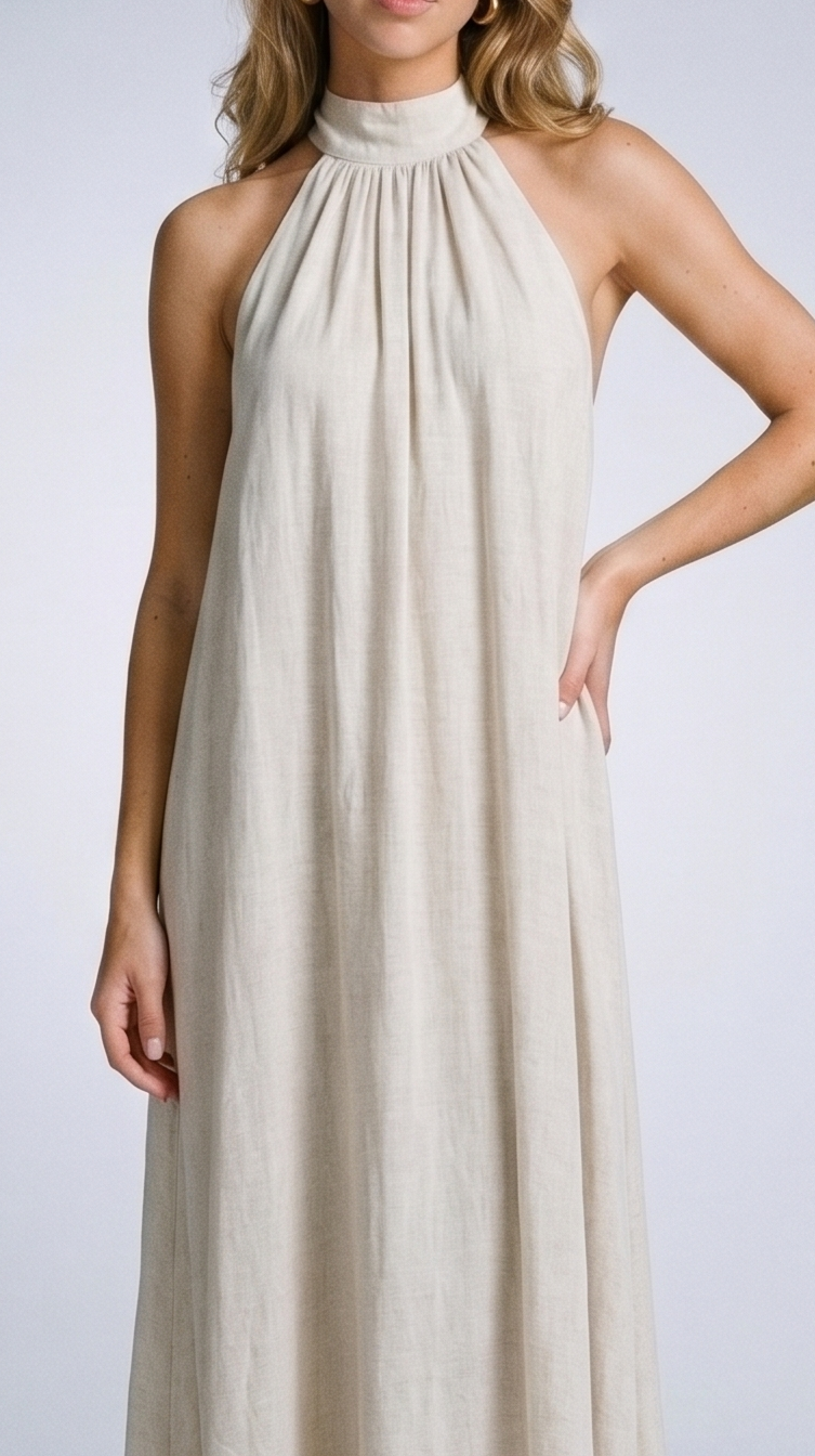 Stella Halter Neck Maxi Dress, fabric detail close-up