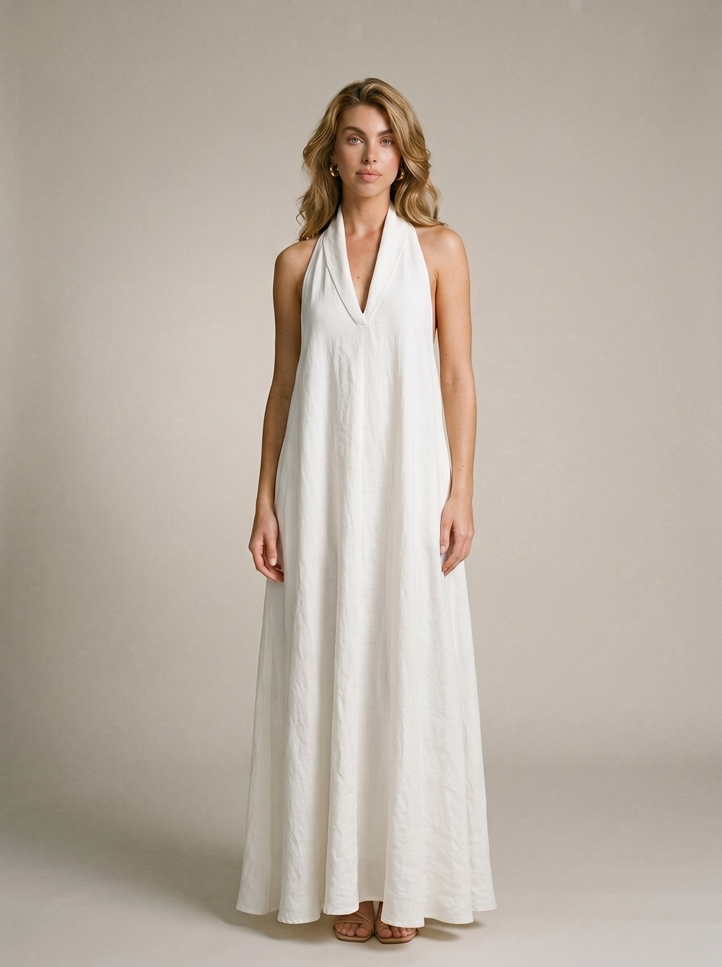 Mirella Halter Neck Maxi Dress with Pockets, front view on model