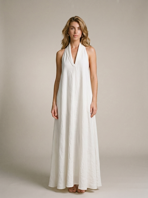 Mirella Halter Neck Maxi Dress with Pockets, front view on model