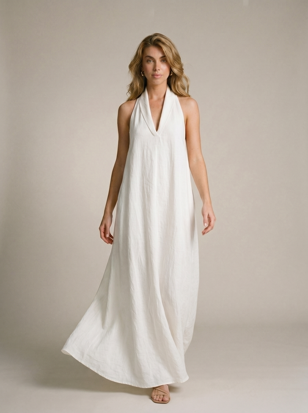 Mirella Halter Neck Maxi Dress with Pockets, front view on model