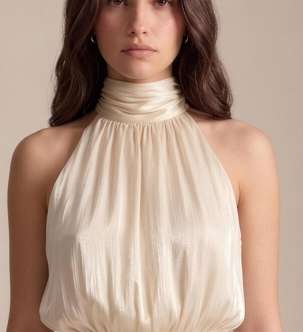 Nadia — Halter Neck Ruched Cami Top, fabric detail