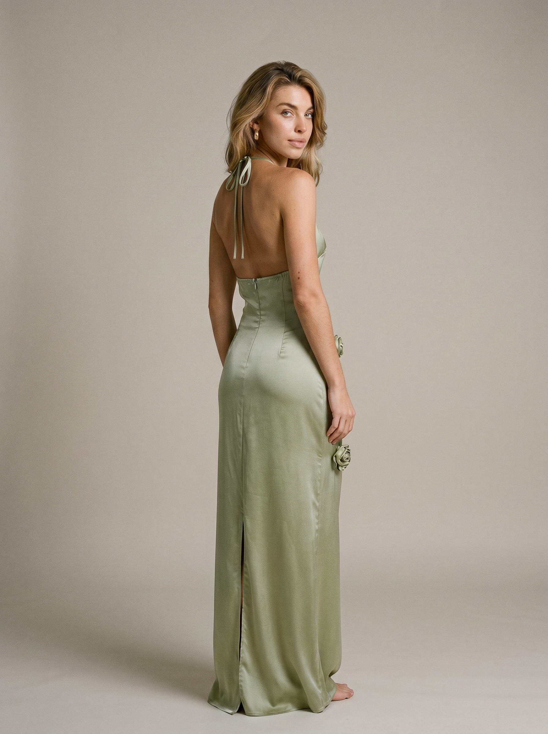 Viola — Halter Neck Slit Back Maxi Dress