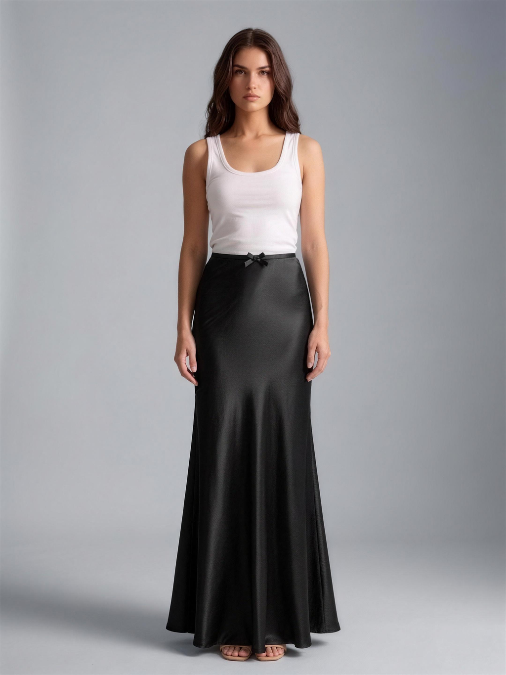 Bianca — High Waist Satin Maxi Skirt, front view