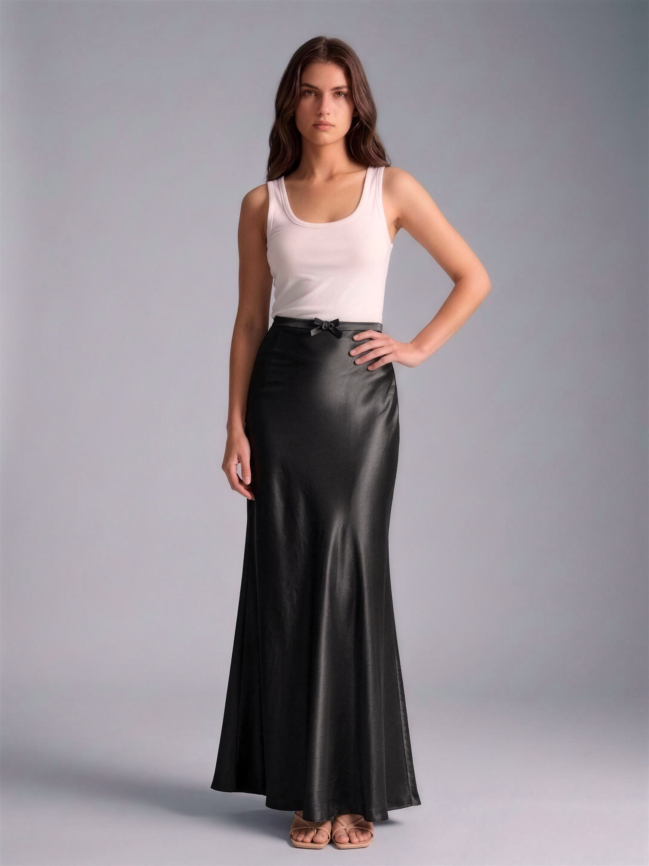 Bianca — High Waist Satin Maxi Skirt, front view, hand on hip