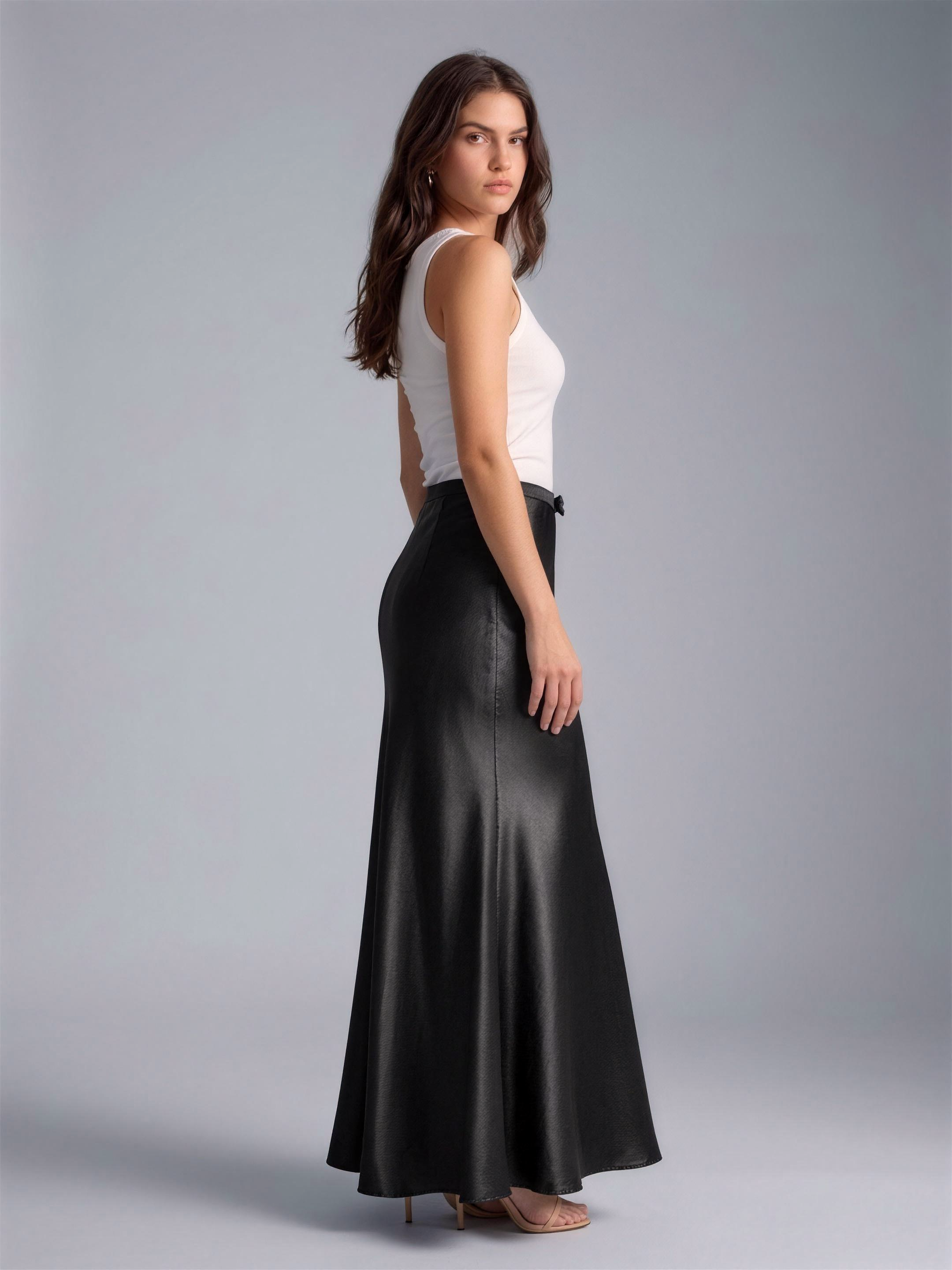 Bianca — High Waist Satin Maxi Skirt, three-quarter view